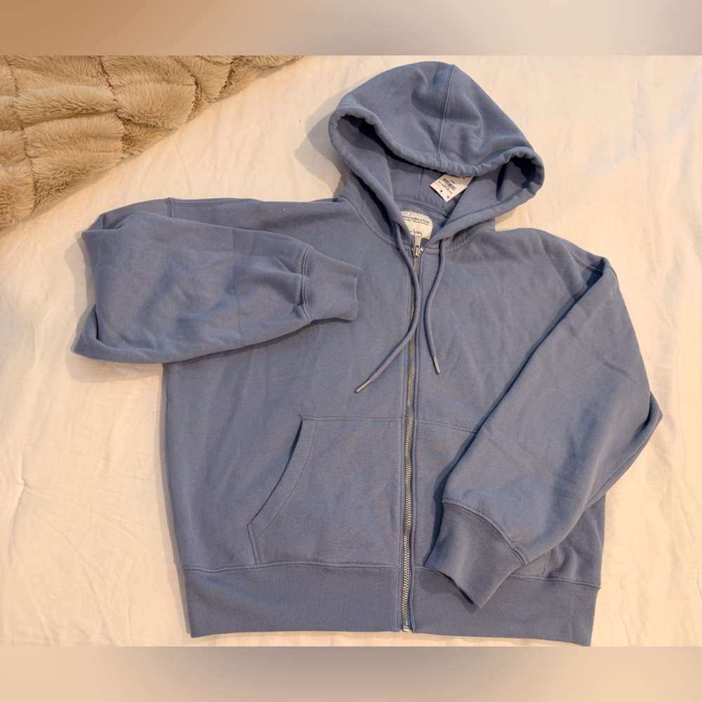 NWT Abercrombie & Fitch Soft Essentials Blue Zip-Up Hoodie - Picture 9 of 12